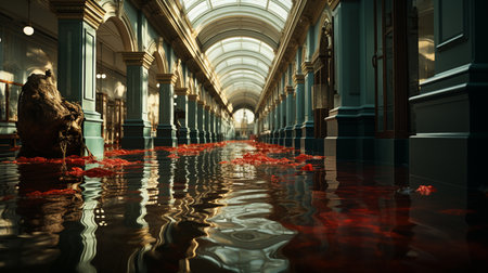 Flood water in museum.の素材