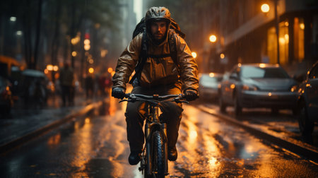 Man ride bike to work in the city.の素材