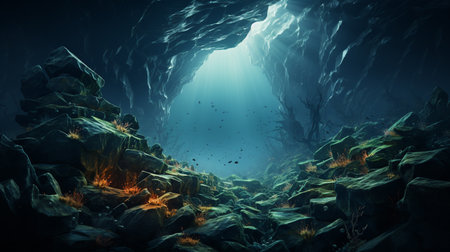 Underwater view with a stones.の素材