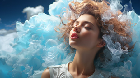 Woman head with a white clouds.の素材