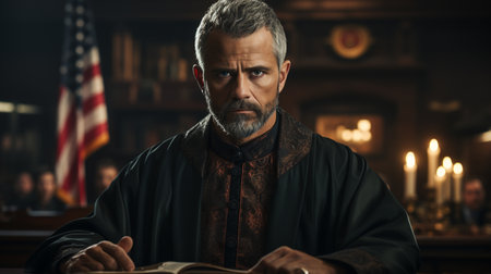 Judge in courtroom.の素材