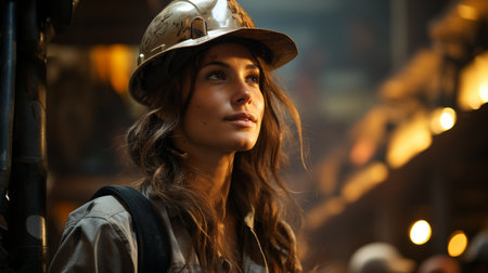 Girl in yellow construction helmet.の素材