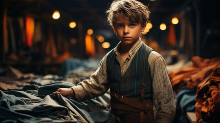 Young boy in a textile factory.の素材
