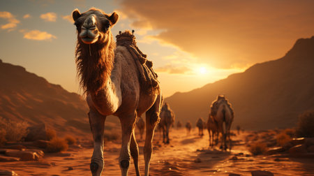 Portrait of camel in desert.の素材