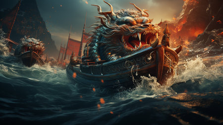 Dragon boat in the sea.の素材