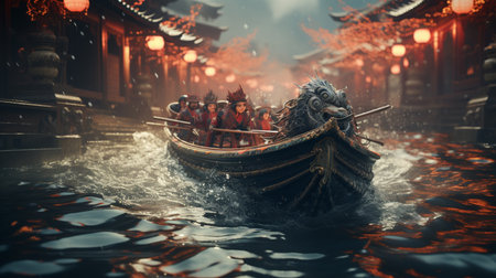 Dragon boat in the sea.の素材