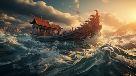 Dragon boat in the sea.の素材