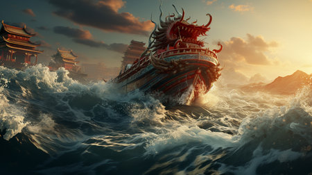 Dragon boat in the sea.の素材