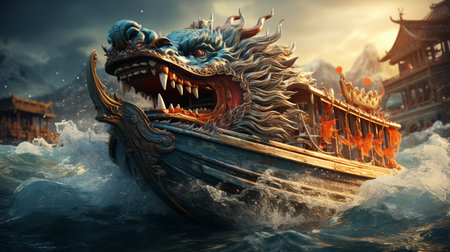 Dragon boat in the sea.の素材