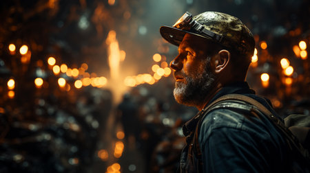 Miner in underground coal mining work.の素材