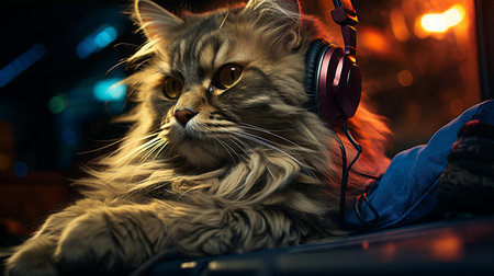 Cat wearing headphones.の素材