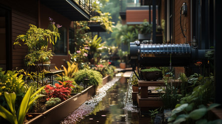Rainwater harvesting with a water tank.の素材