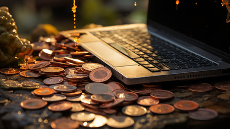 Coins with computer keyboard.の素材
