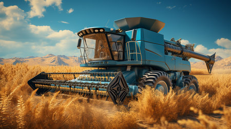 Harvesting machine at field.の素材