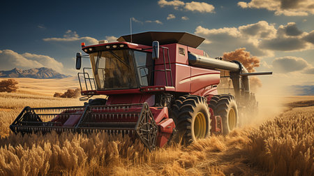 Harvesting machine at field.の素材
