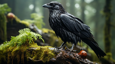 Portrait of a raven in the forest.の素材