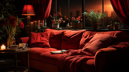 Red couch in living room.の素材
