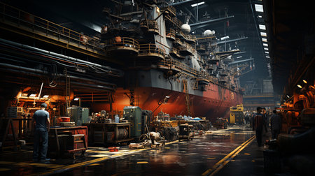 Ships in assembly shop. Shipyard.の素材