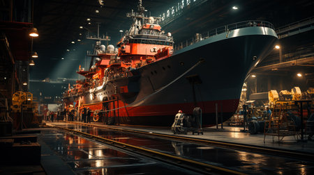 Ships in assembly shop. Shipyard.の素材