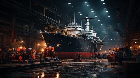 Ships in assembly shop. Shipyard.の素材