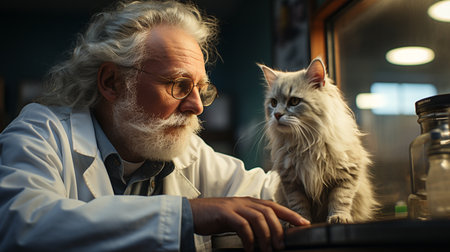 Vet examining cat.の素材