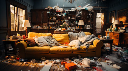 Messy and dirty living room.の素材