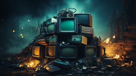 Many old discarded electronics.の素材