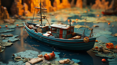 Boat on water.の素材