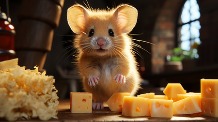 Mouse eating cheese.の素材