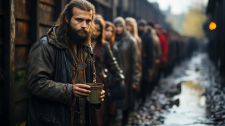 Group of humanitarian aid homeless people.の素材