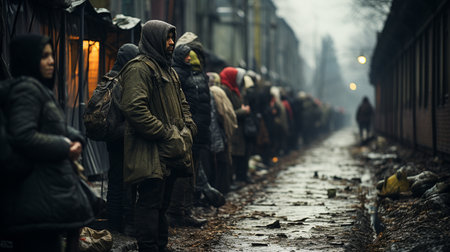 Group of humanitarian aid homeless people.の素材