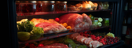 Raw meat inside in refrigerator.の素材