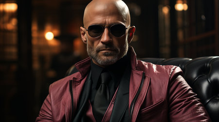 Bald man wearing black sunglasses.の素材