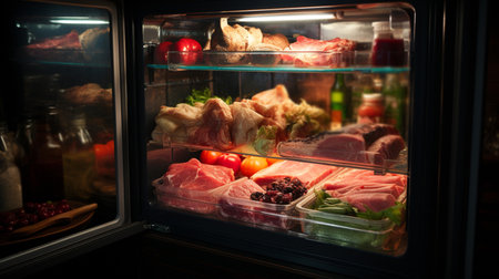 Raw meat inside in refrigerator.の素材
