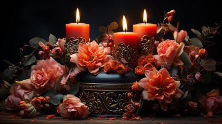 Burning candles and flowers.の素材