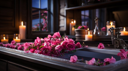 Flowers, candles with a spa bath.の素材