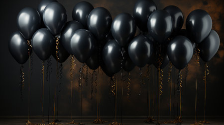 Black balloons on dark background.の素材