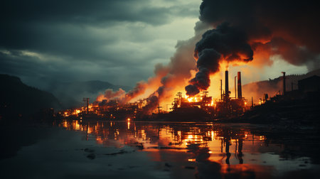 Fire and smoke in factory.の素材
