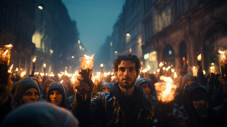 People supporting in the protest at the street.の素材