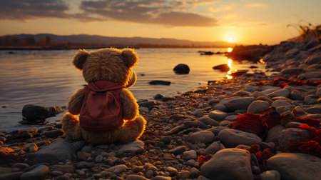 Teddy bear looking sunset.の素材