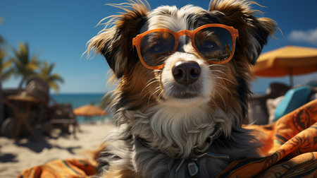 Dog relaxing on a beach.の素材