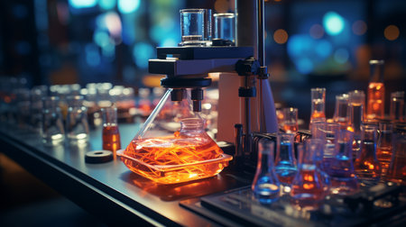Microscope and different test tubes.の素材