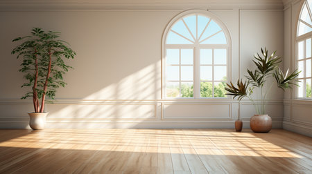 White room with a window and sunlight.の素材