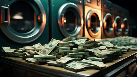 Stack of money and washing machine.の素材