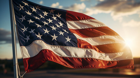 USA flag on the sky background.の素材