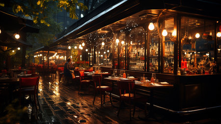 Restaurant at night time.の素材