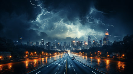 Lightnings strikes in city.の素材