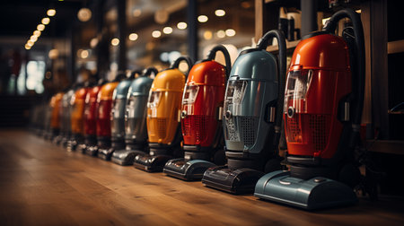 Vacuum cleaners in a shop.の素材
