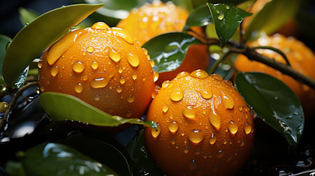 Tangerines with water drops.の素材