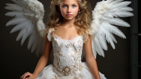 Young girl wearing feather dress. Angelの素材